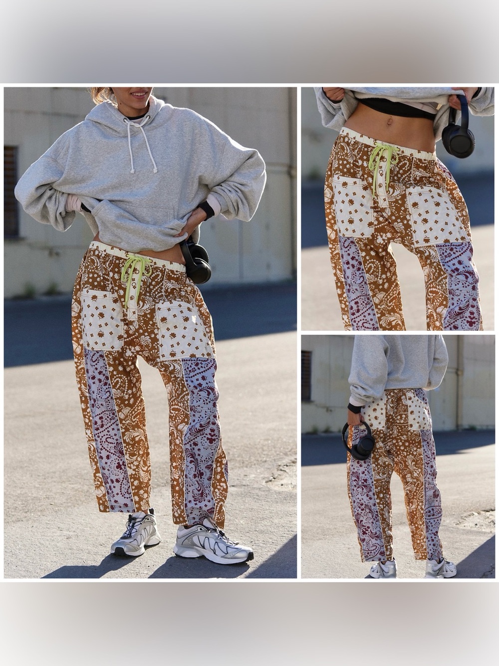 NWT Free People FP Movement Well Played Printed Pants - Paisley Floral Combo - L